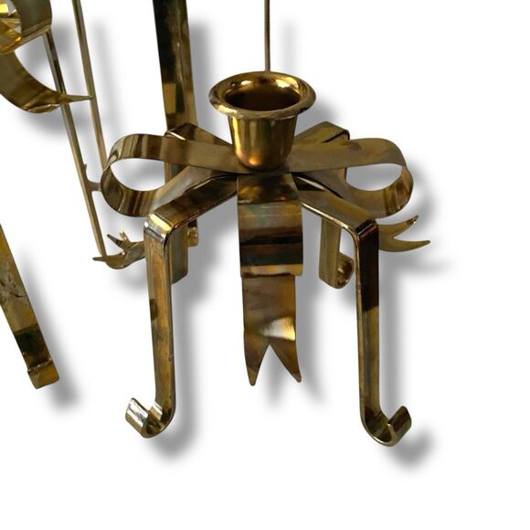 Bows Galore Vintage 1980's Brass Bow Candle Stick Holders Set of 3 Christmas - Picture 5 of 13